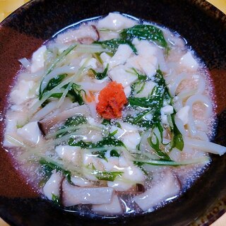 水菜とエリンギのめんたい餡掛けうどん